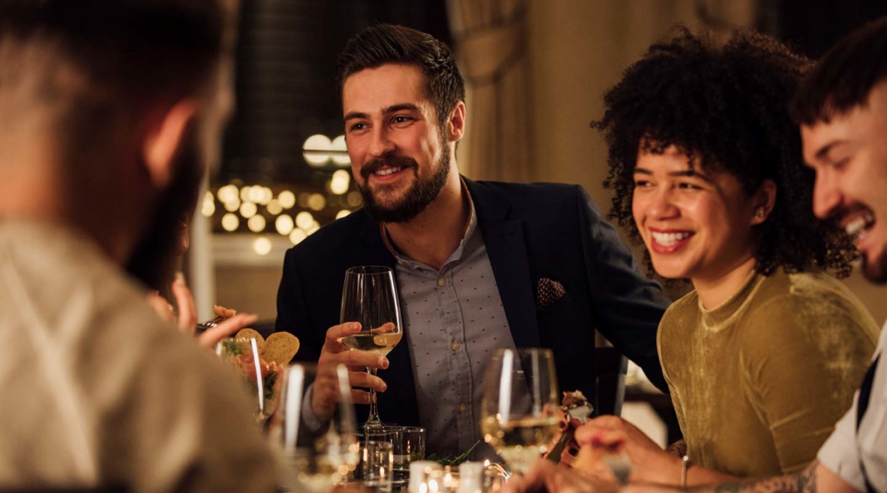 friends drinking wine at a restaurant
